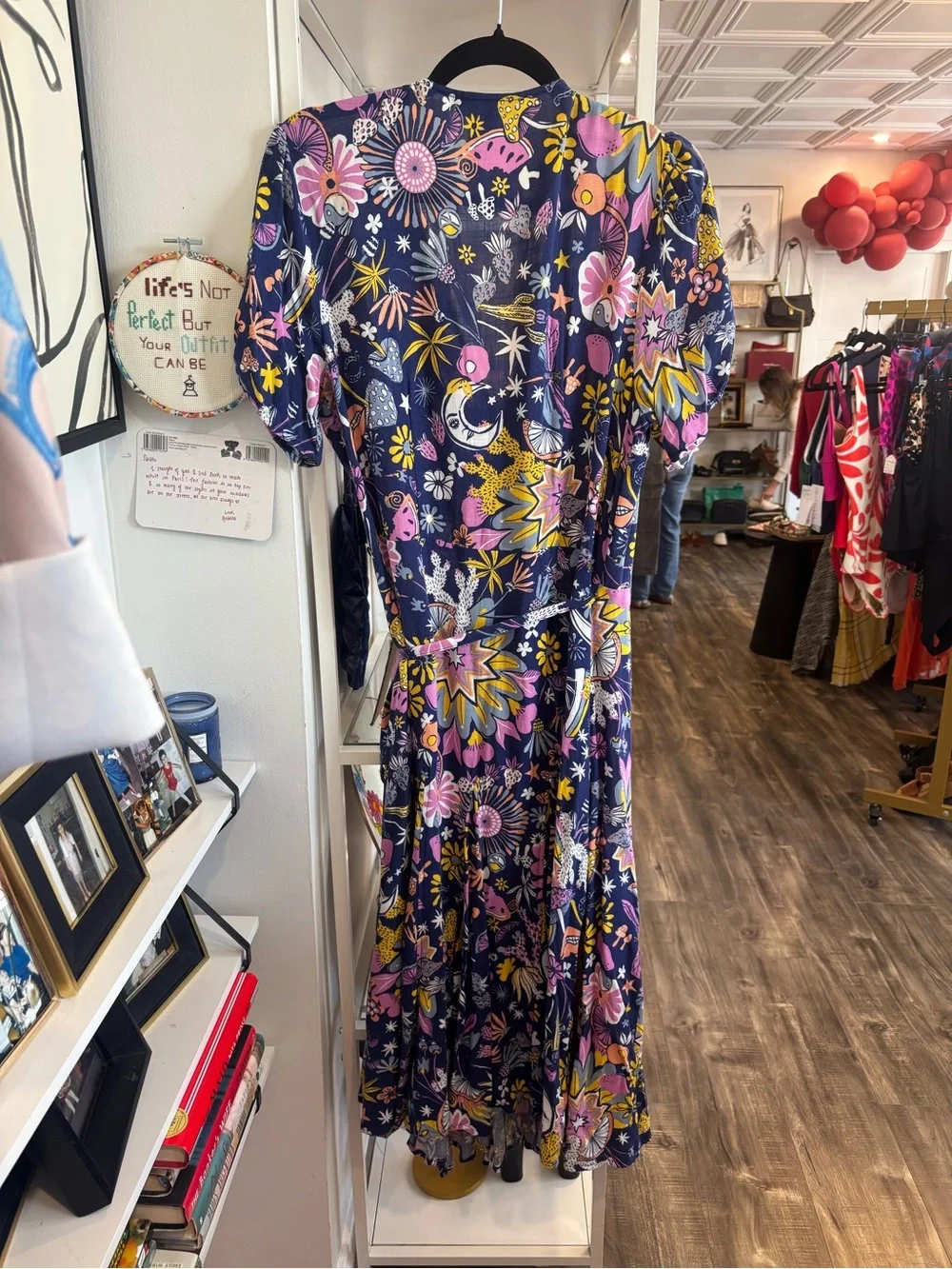 ModCloth Navy Floral Wrap Maxi Dress with Pink & Yellow Accents
